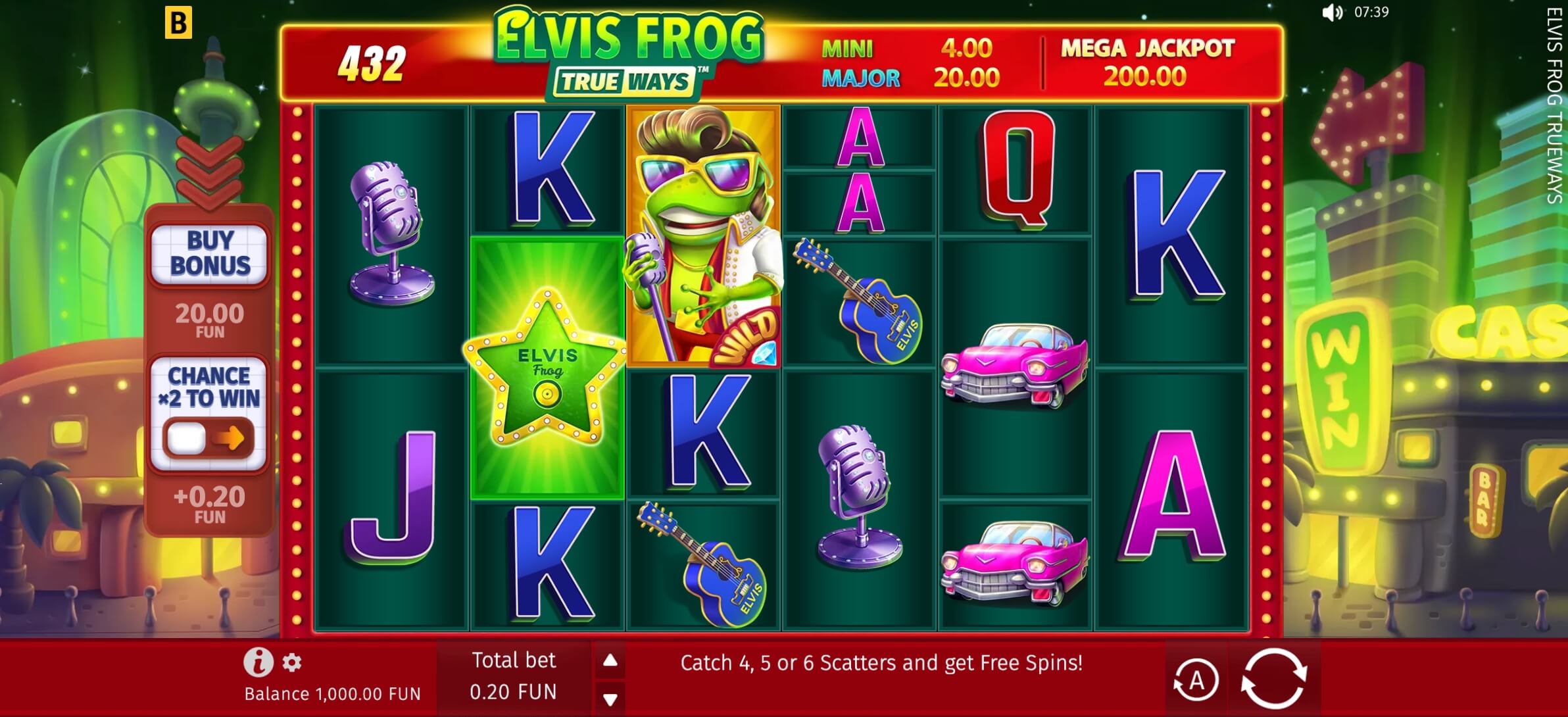 Interface principale du jeu Elvis Frog TrueWays
